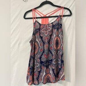 Lightweight flowing top, peach and blue